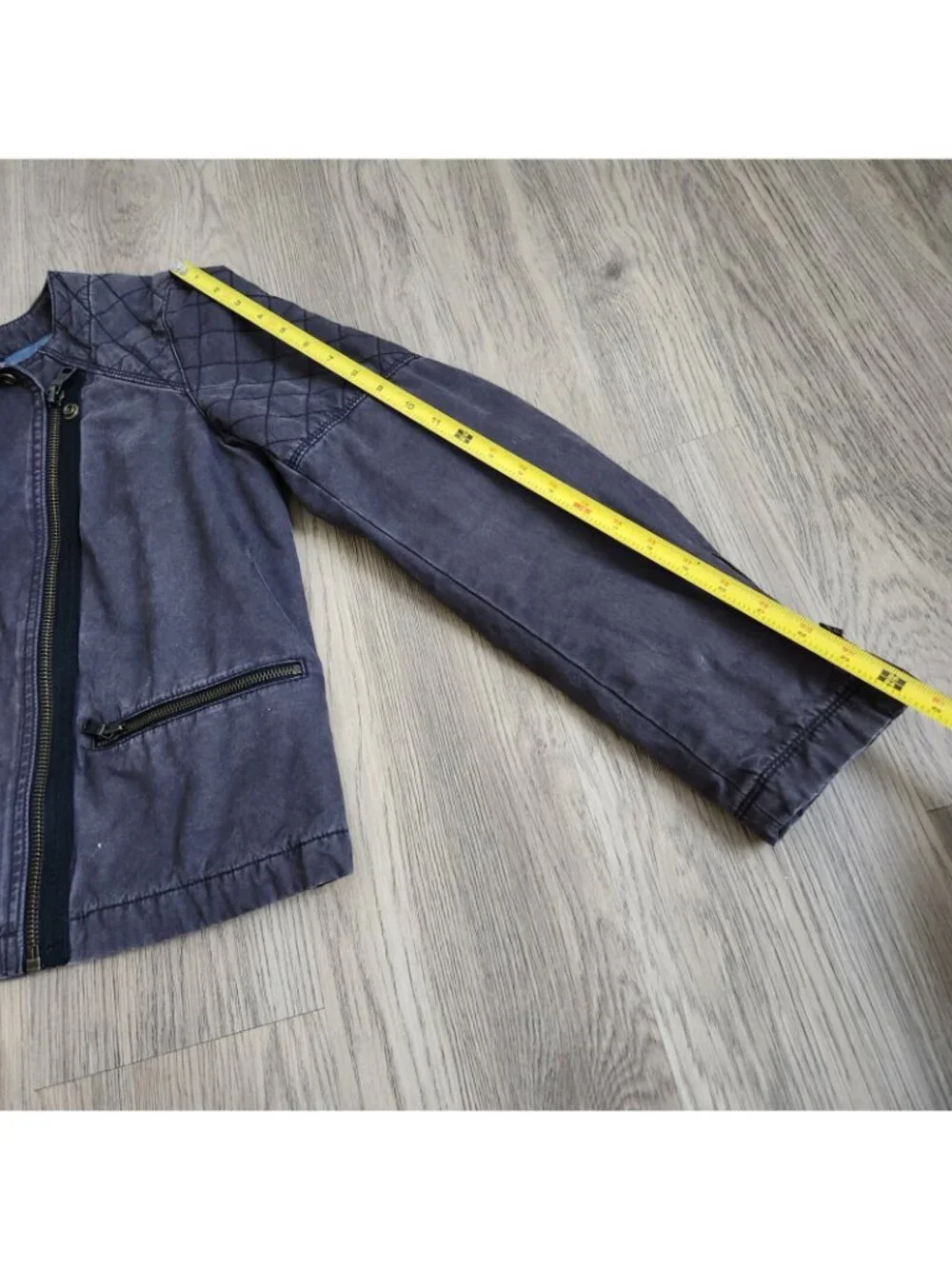 Gap Black Denim Jacket Youth Girls 12 Quilted Lined Zipper Pockets Long Sleeves